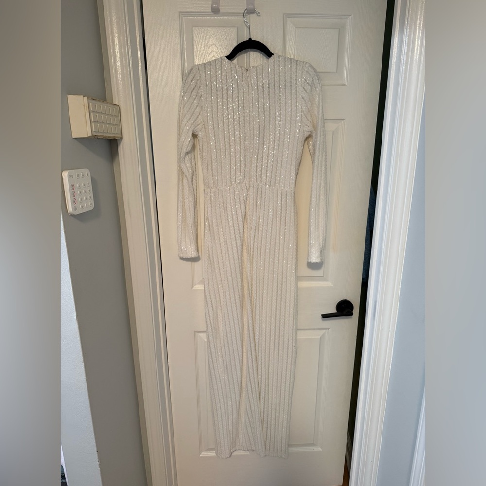 Lulus Love Lasts Forever White Sequin Long Sleeve Maxi Dress - Size M - Picture 3 of 3